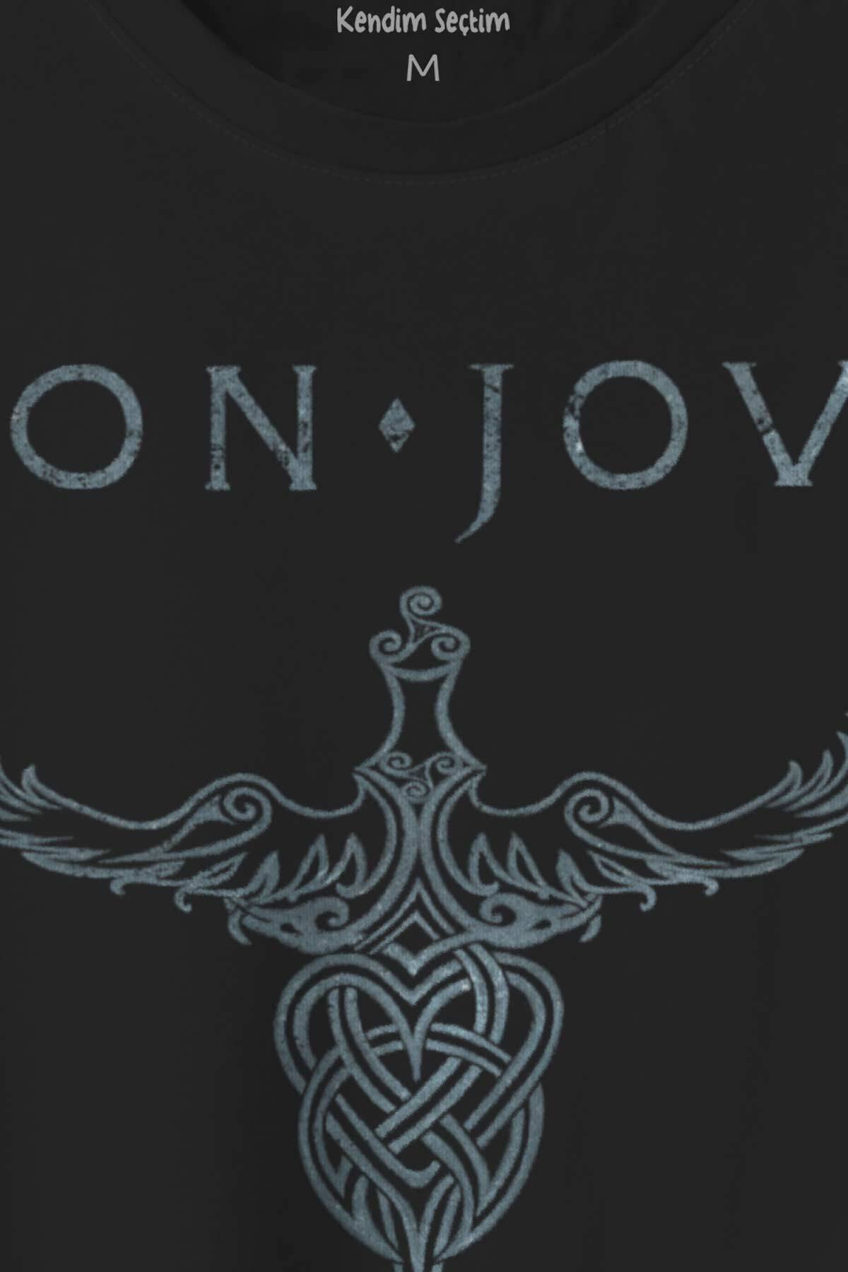 Bon Jovi Rock Music Gitar Müzik Kısa Kollu Baskılı Tişört Unisex T-shirt (1)