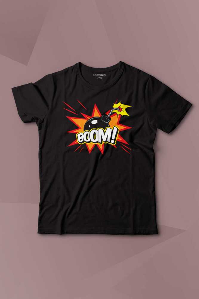 Boom Bomba Eğlenceli Funny El Bombası Baskılı Çocuk Tişört Kısa Kollu