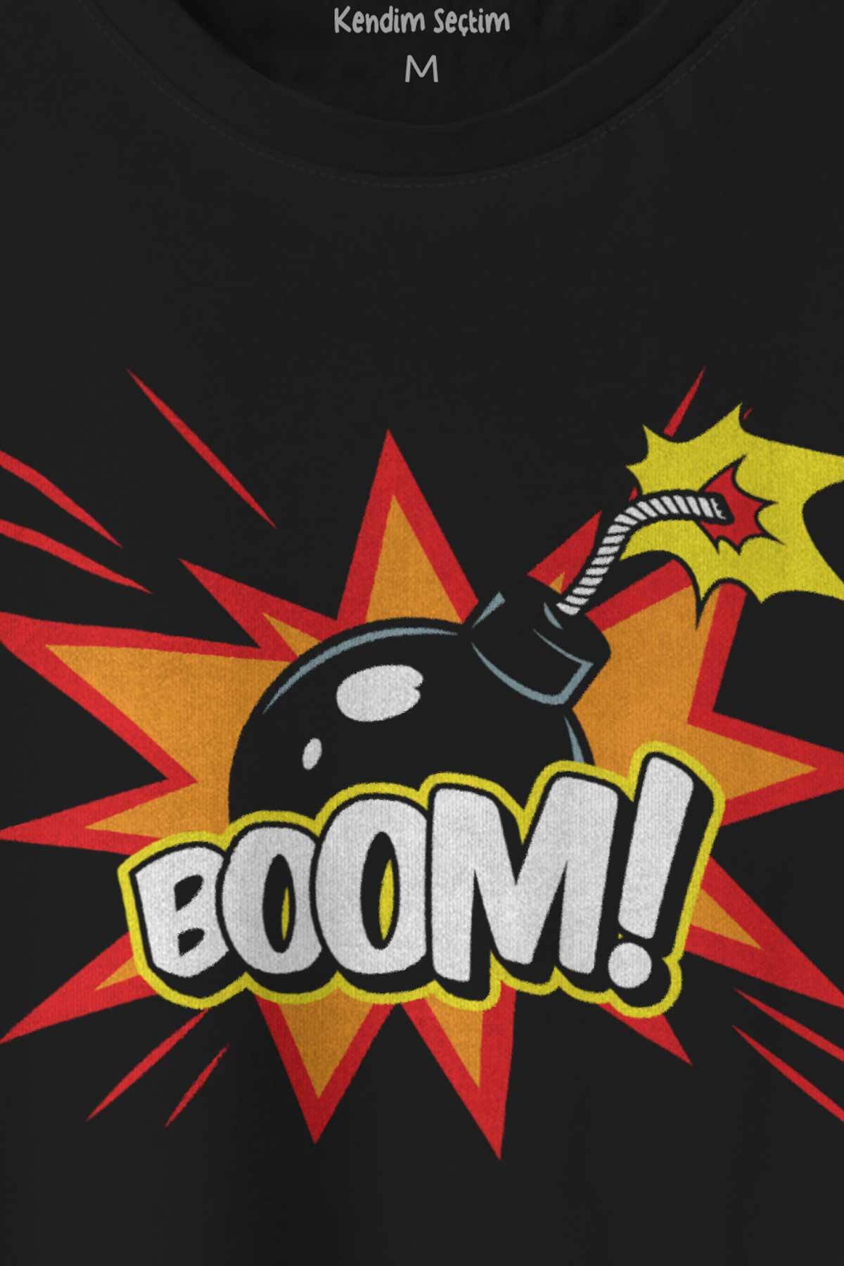 Boom Bomba Eğlenceli Funny El Bombası Baskılı Siyah Tişört Unisex (1)
