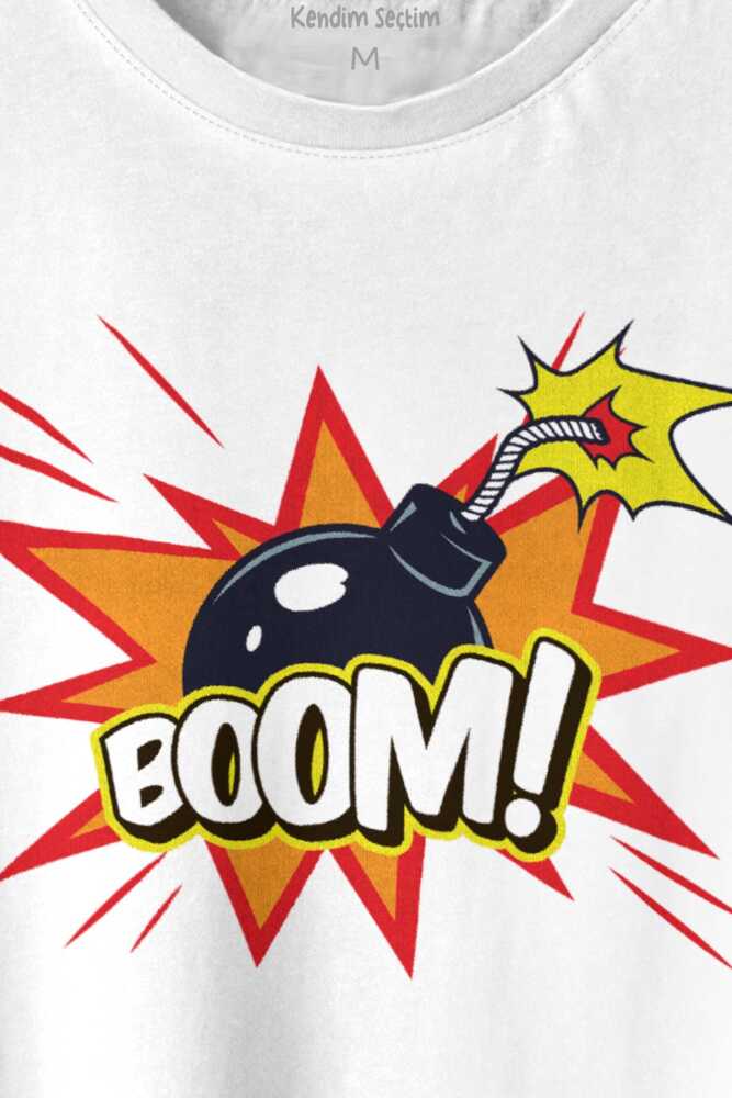 Boom Bomba Eğlenceli Funny El Bombası Baskılı Beyaz Tişört Unisex (1)