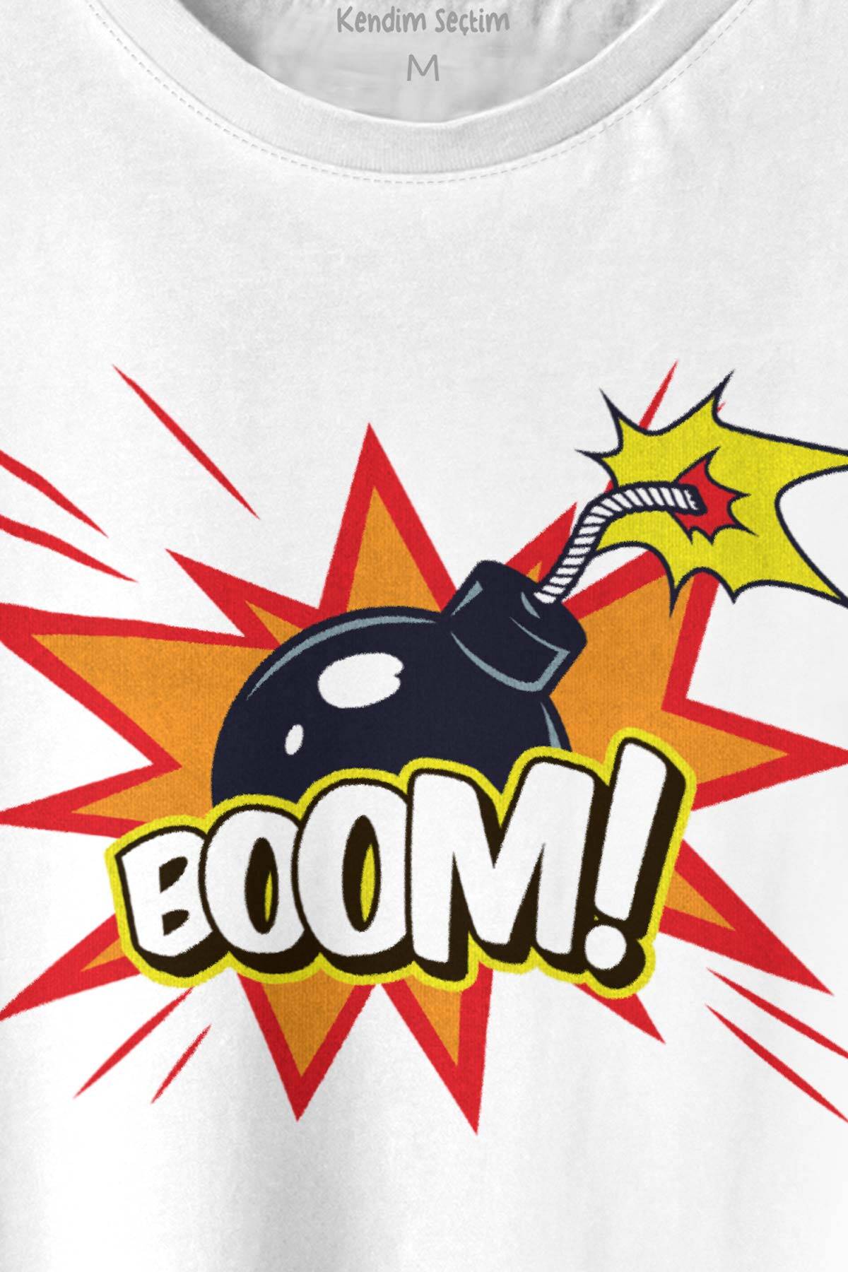Boom Bomba Eğlenceli Funny El Bombası Baskılı Beyaz Tişört Unisex (1)