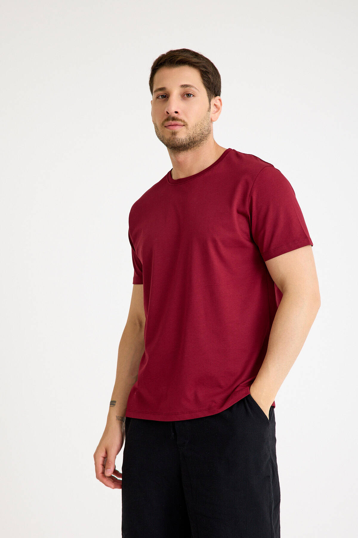 Bordo Basic Erkek Regular Loose Fit Pamuklu Kısa Kollu Tişört