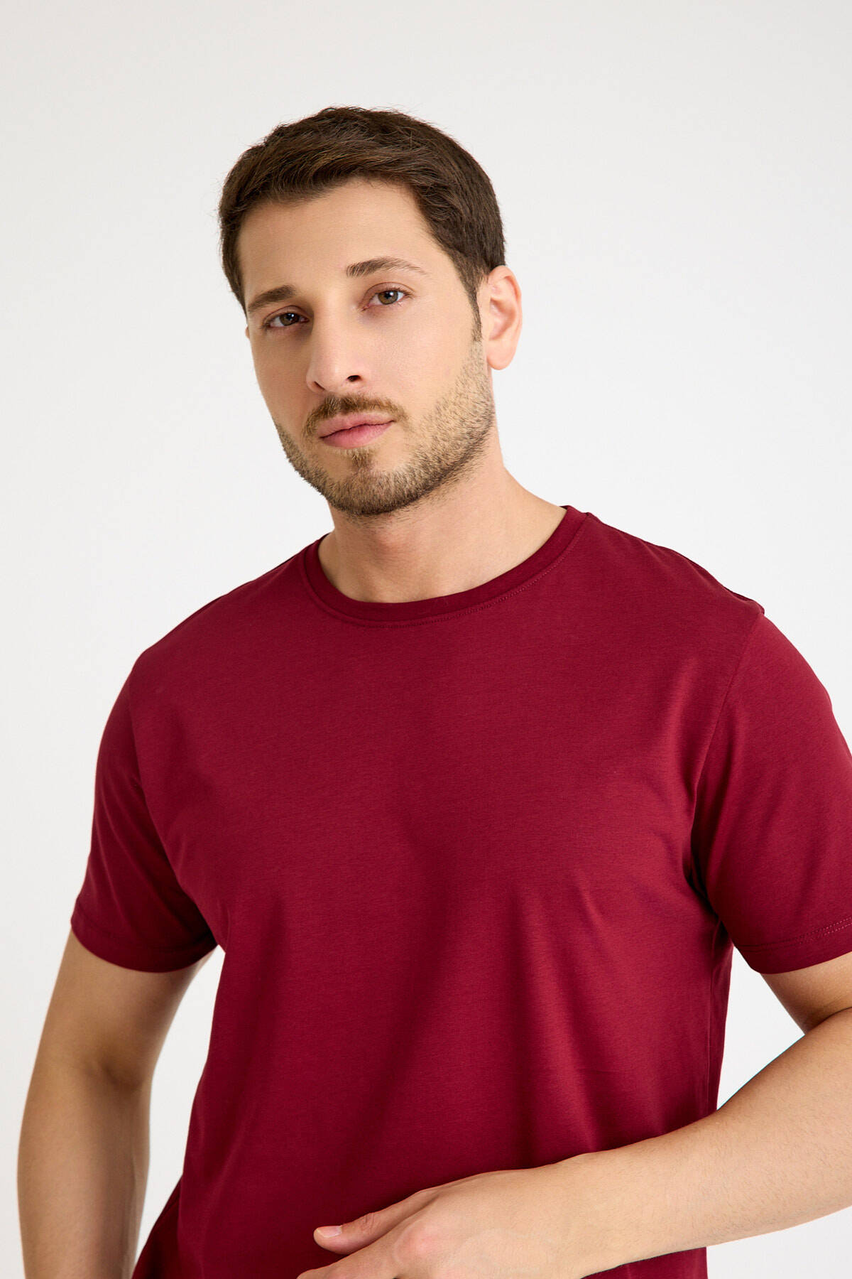 Bordo Basic Erkek Regular Loose Fit Pamuklu Kısa Kollu Tişört (1)