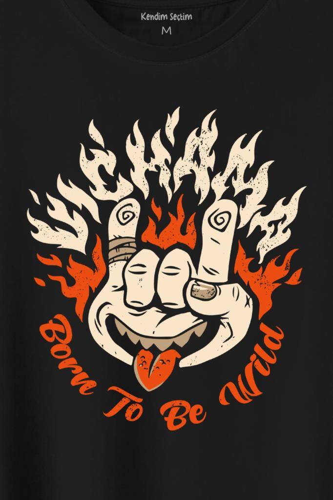 Born To Be Wild Rock And Roll Music Müzik Baskılı Tişört Unisex T-Shirt (1)