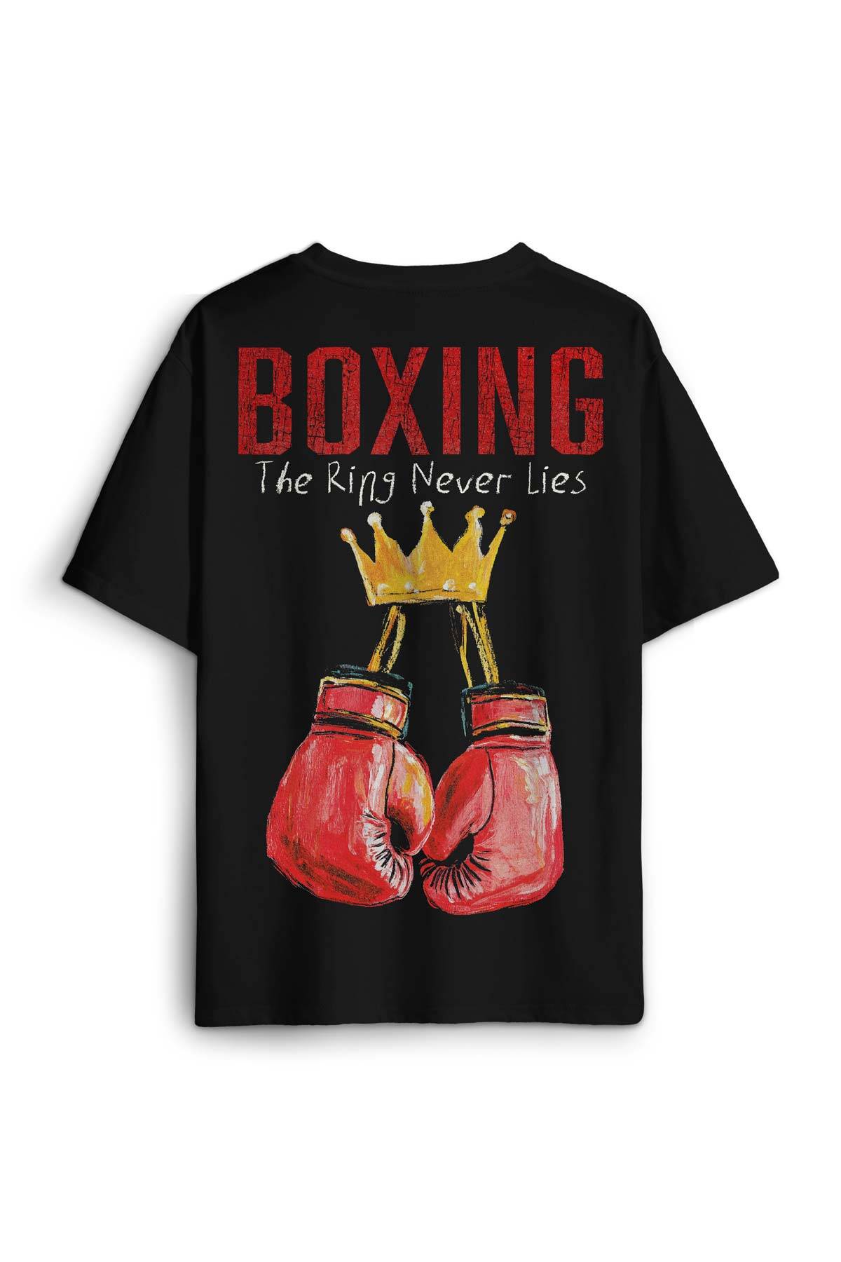 Boxing The Ring Boks Box Spor Gym Tyson Muhammed Ali Baskılı Oversize Siyah Unisex Tişört - 1