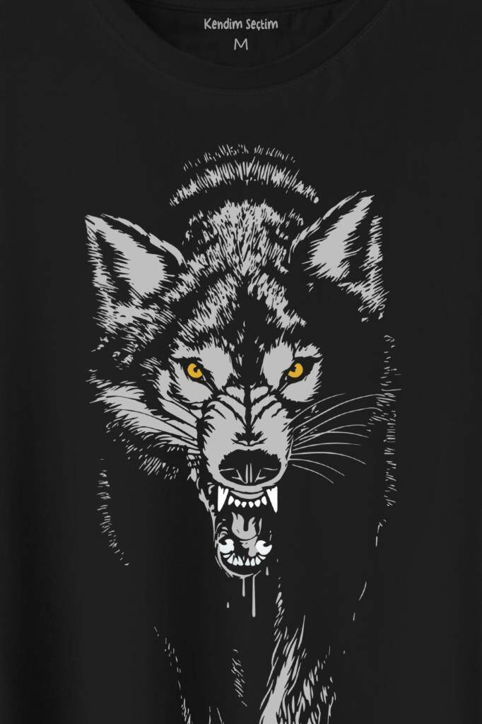 Kurt Kafası Wolf Gri Bozkurt Baskılı Tişört Unisex - 2