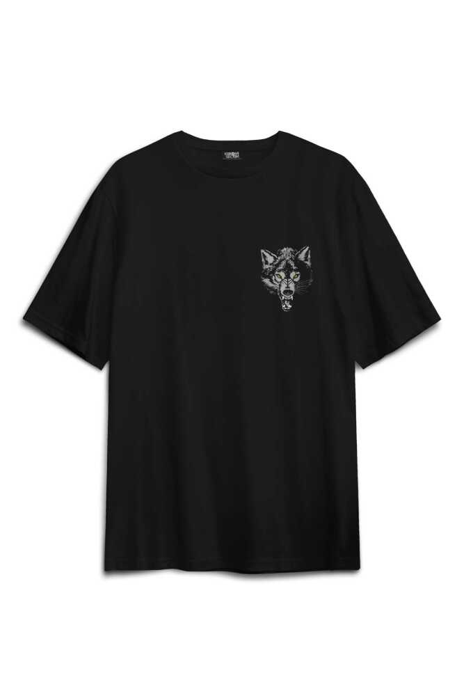 Kurt Kafası Wolf Gri Bozkurt Sırt Ön Baskılı Oversize Tişört Unisex (1)