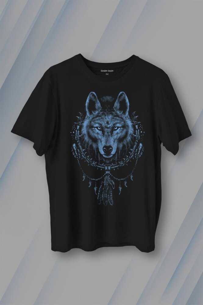 Bozkurt Kurt Kafası Wolf Mavi Baskılı Tişört Unisex