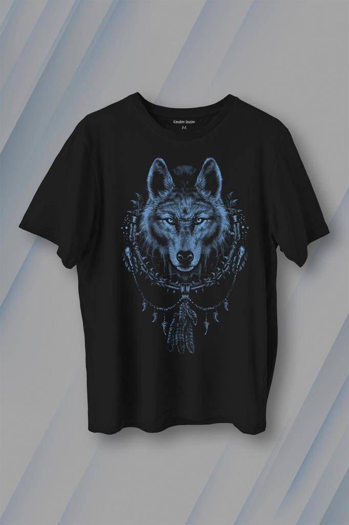 Bozkurt Kurt Kafası Wolf Mavi Baskılı Tişört Unisex