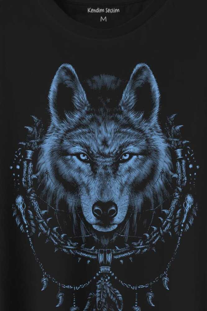 Bozkurt Kurt Kafası Wolf Mavi Baskılı Tişört Unisex (1)