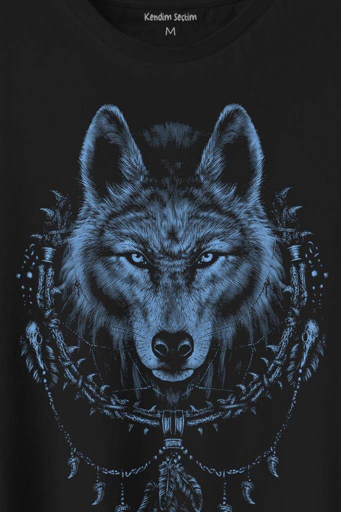 Bozkurt Kurt Kafası Wolf Mavi Baskılı Tişört Unisex (1)