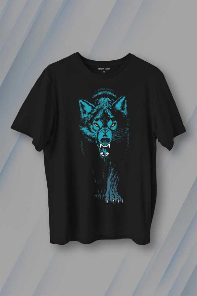 Kurt Kafası Wolf Mavi Bozkurt Baskılı Tişört Unisex
