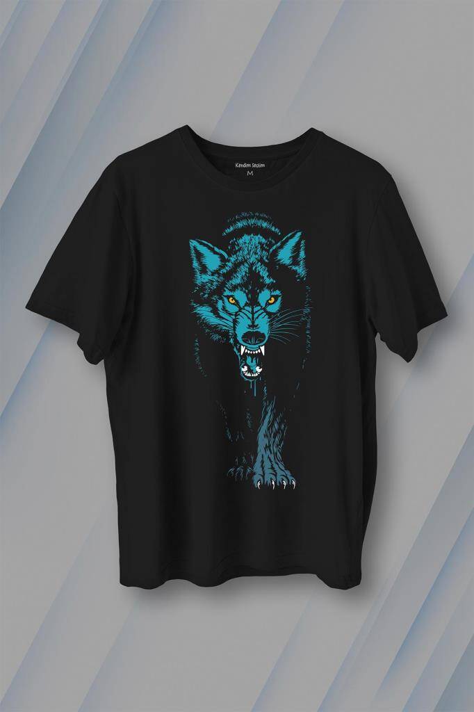 Kurt Kafası Wolf Mavi Bozkurt Baskılı Tişört Unisex - 1