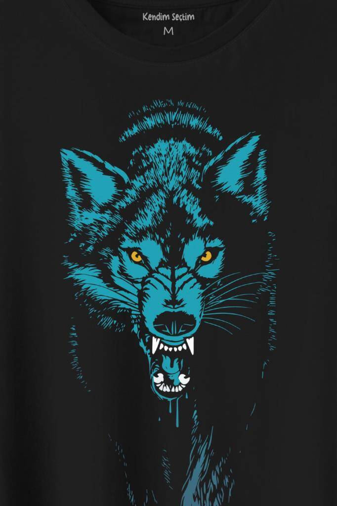 Kurt Kafası Wolf Mavi Bozkurt Baskılı Tişört Unisex - 2