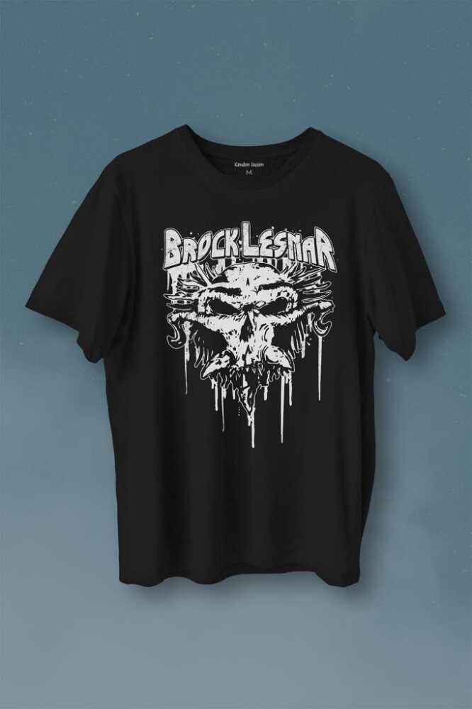 Brock Lesnar Kafatası Logo Wwe Ufc Amerikan Güreşi Spor Baskılı Siyah Tişört Unisex