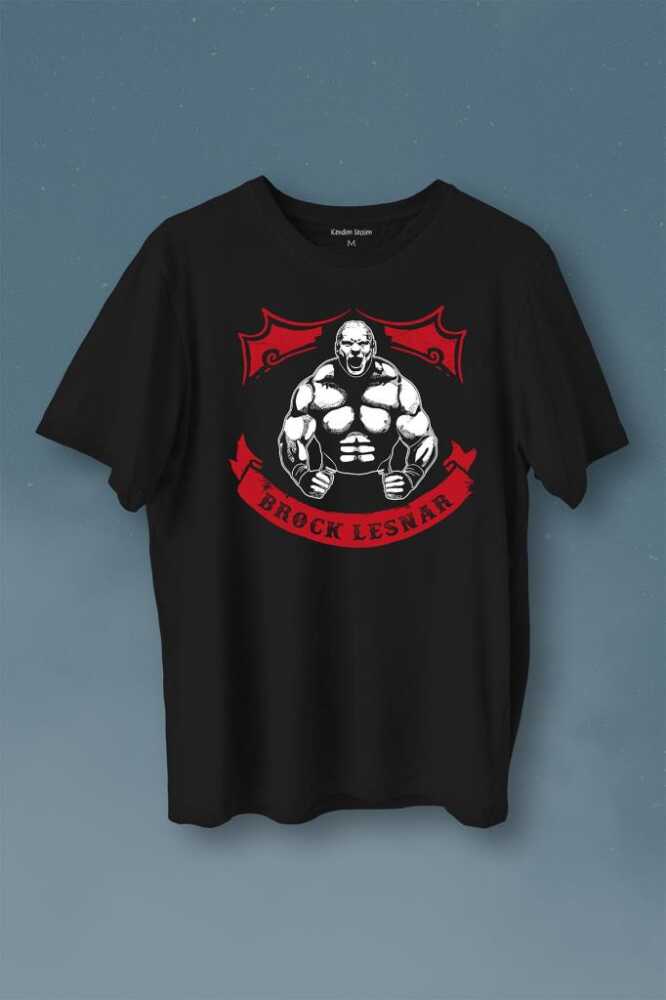 Brock Lesnar Kaslı Çizim Logo Wwe Ufc Amerikan Güreşi Spor Baskılı Siyah Tişört Unisex