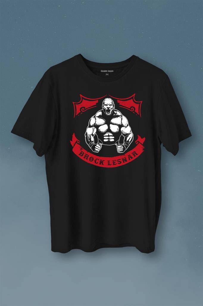 Brock Lesnar Kaslı Çizim Logo Wwe Ufc Amerikan Güreşi Spor Baskılı Siyah Tişört Unisex
