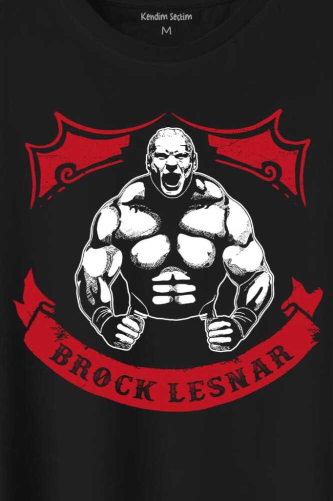 Brock Lesnar Kaslı Çizim Logo Wwe Ufc Amerikan Güreşi Spor Baskılı Siyah Tişört Unisex (1)