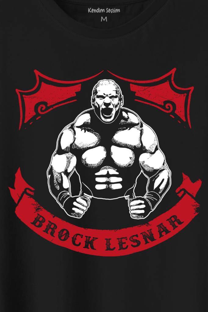 Brock Lesnar Kaslı Çizim Logo Wwe Ufc Amerikan Güreşi Spor Baskılı Siyah Tişört Unisex (1)