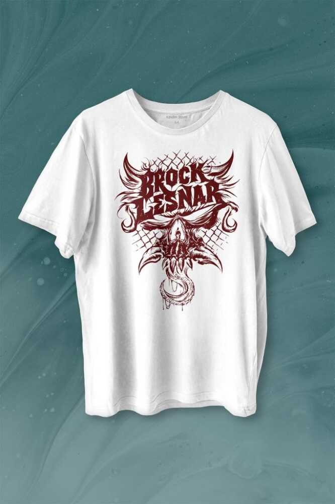 Brock Lesnar Kuru Kafa Logo WWE UFC Amerikan Güreşi Spor Baskılı Beyaz Tişört Unisex