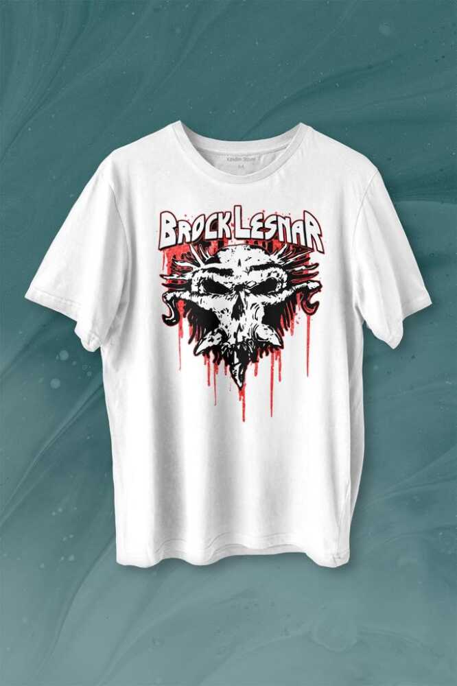 Brock Lesnar Kafatası Logo WWE UFC Amerikan Güreşi Spor Baskılı Beyaz Tişört Unisex