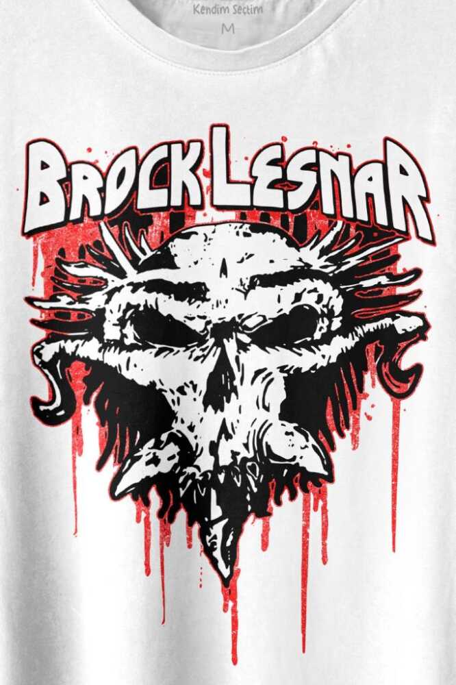 Brock Lesnar Kafatası Logo WWE UFC Amerikan Güreşi Spor Baskılı Beyaz Tişört Unisex (1)