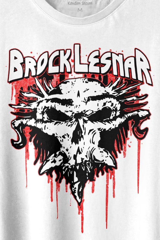 Brock Lesnar Kafatası Logo WWE UFC Amerikan Güreşi Spor Baskılı Beyaz Tişört Unisex (1)