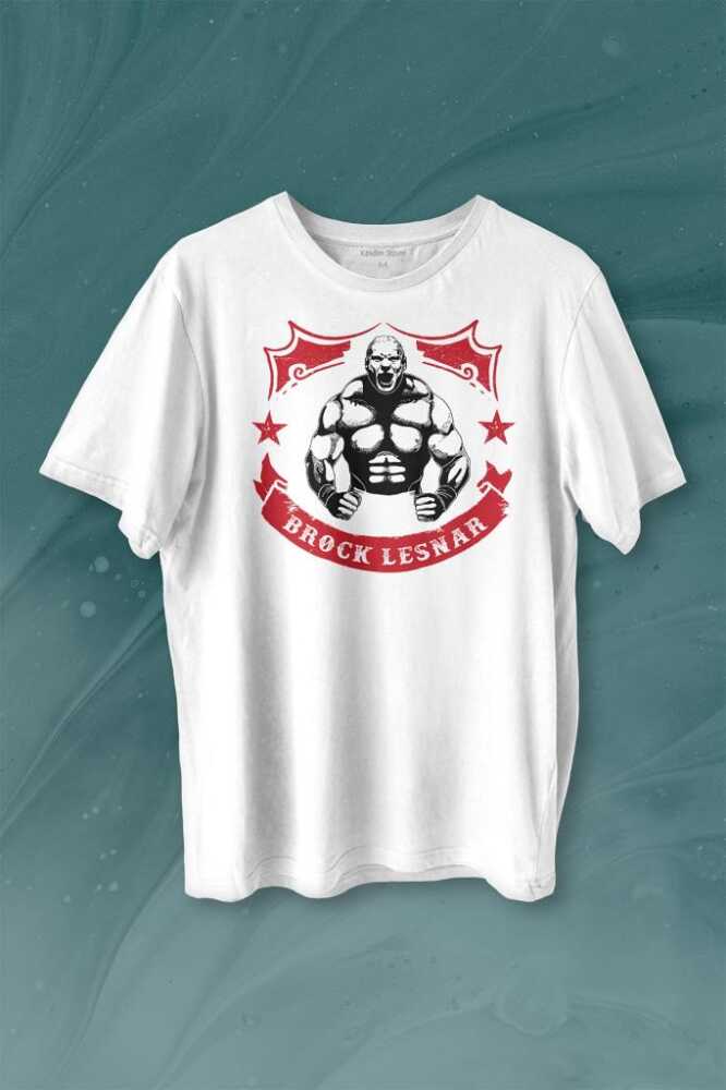 Brock Lesnar Kaslı Çizim Logo WWE UFC Amerikan Güreşi Spor Baskılı Beyaz Tişört Unisex