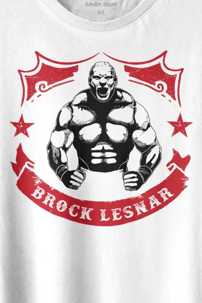 Brock Lesnar Kaslı Çizim Logo WWE UFC Amerikan Güreşi Spor Baskılı Beyaz Tişört Unisex (1)