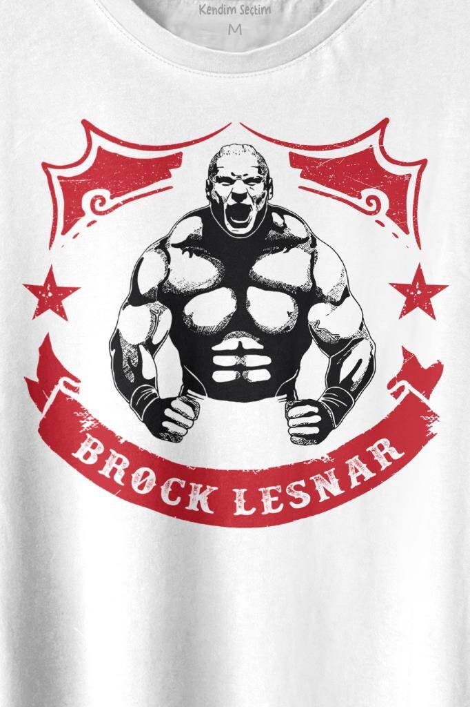 Brock Lesnar Kaslı Çizim Logo WWE UFC Amerikan Güreşi Spor Baskılı Beyaz Tişört Unisex (1)