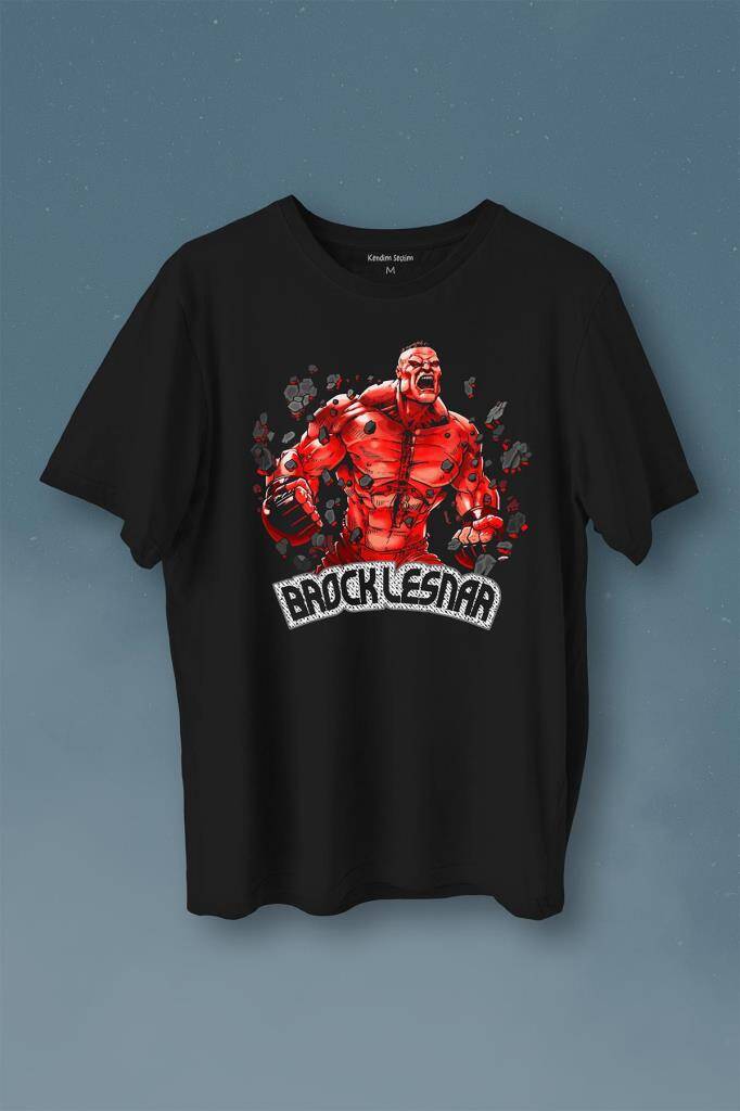Brock Lesnar Kırmızı Çizim Wwe Ufc Amerikan Güreşi Spor Baskılı Tişört Unisex