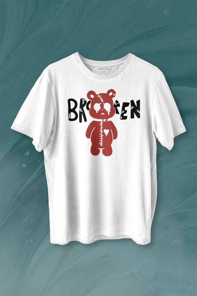 Broken Bear Mutsuz Ayıcık Baskılı Beyaz Tişört Unisex