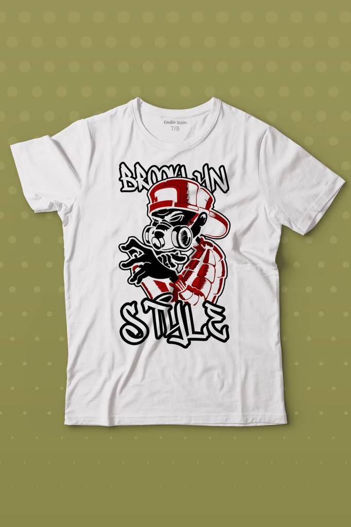 Brooklyn Hip Hop Rap Music Grafitti Baskılı Tişört Çocuk T-shirt - 1
