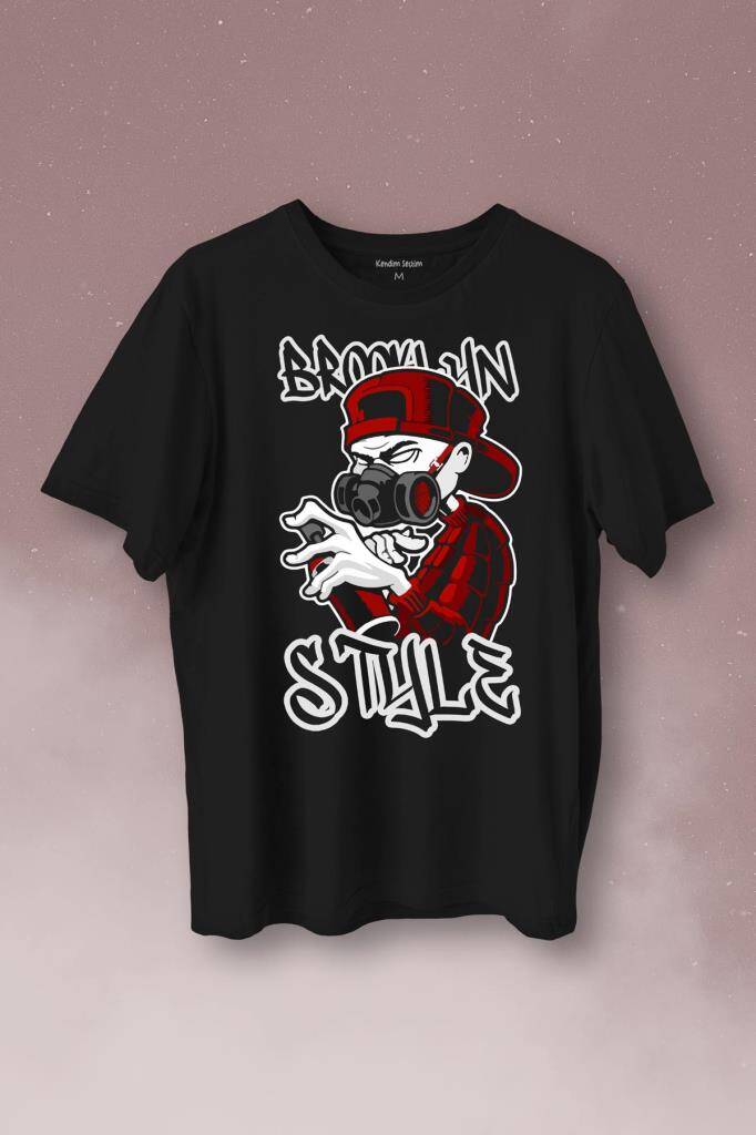 Brooklyn Hip Hop Rap Music Grafiti Baskılı Siyah Tişört Unisex