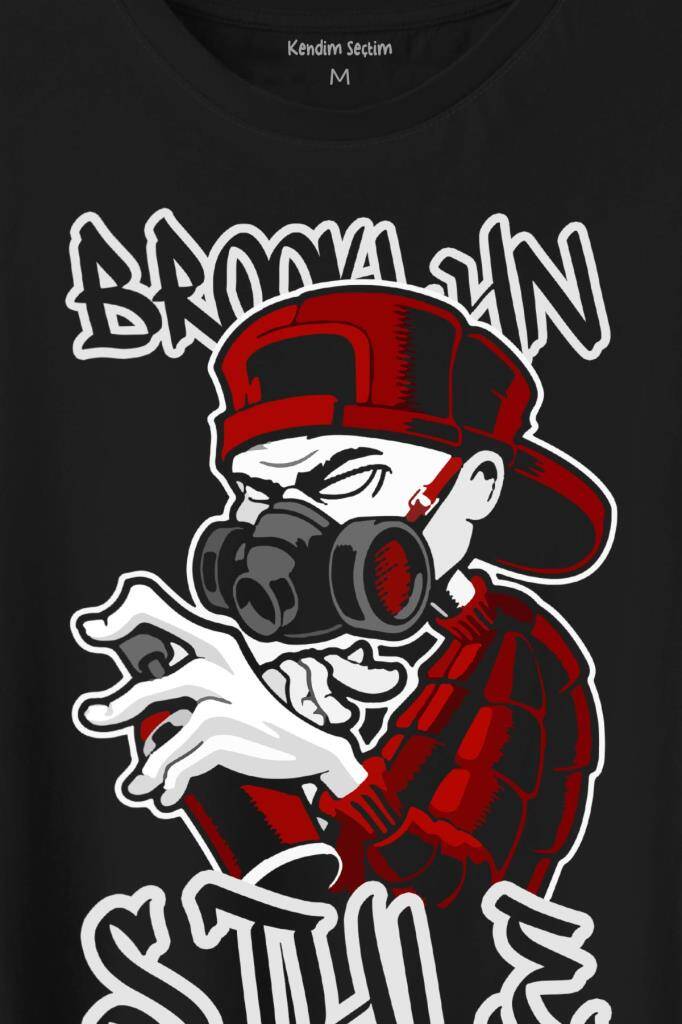 Brooklyn Hip Hop Rap Music Grafiti Baskılı Siyah Tişört Unisex (1)