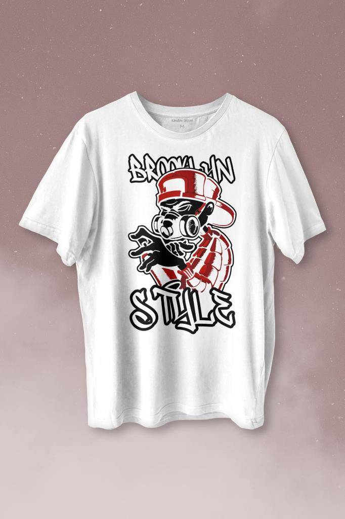 Brooklyn Hip Hop Rap Music Grafiti Baskılı Beyaz Tişört Unisex