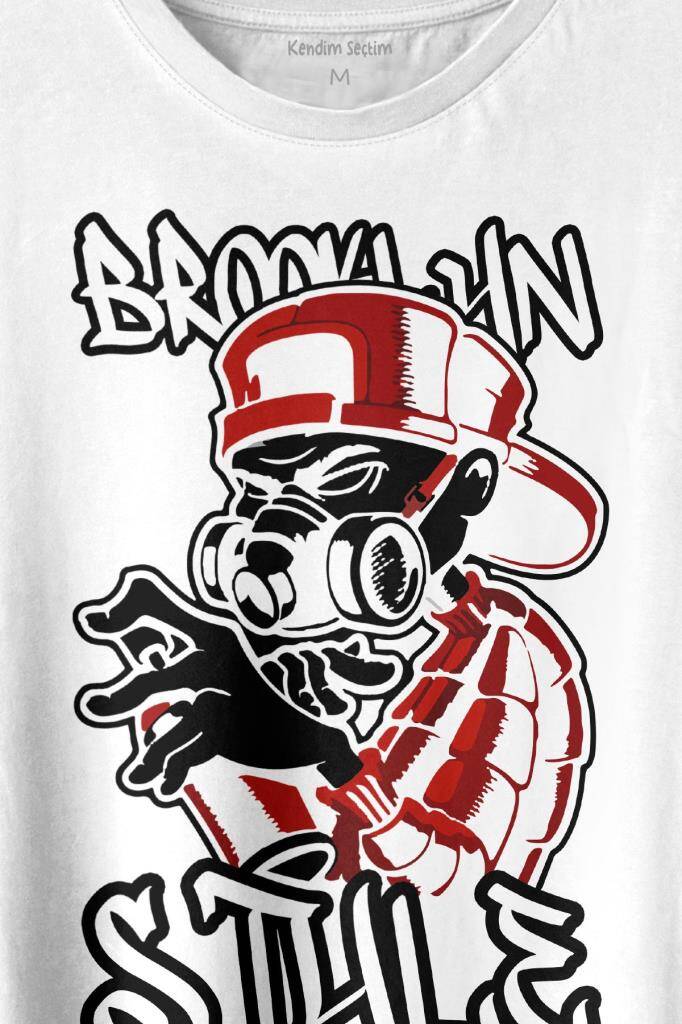 Brooklyn Hip Hop Rap Music Grafiti Baskılı Beyaz Tişört Unisex (1)