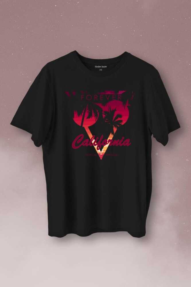 California Forever Yaz Minimal Good Vibe Baskılı Siyah Tişört Unisex