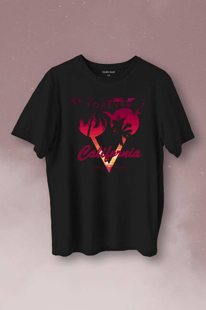 California Forever Yaz Minimal Good Vibe Baskılı Siyah Tişört Unisex
