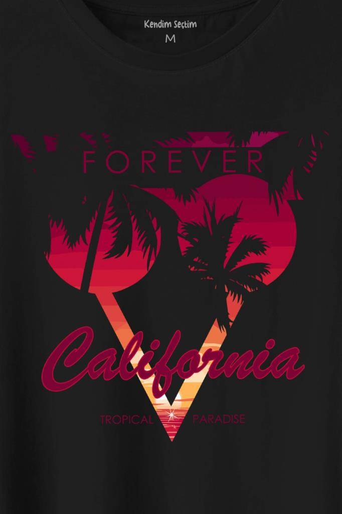 California Forever Yaz Minimal Good Vibe Baskılı Siyah Tişört Unisex (1)