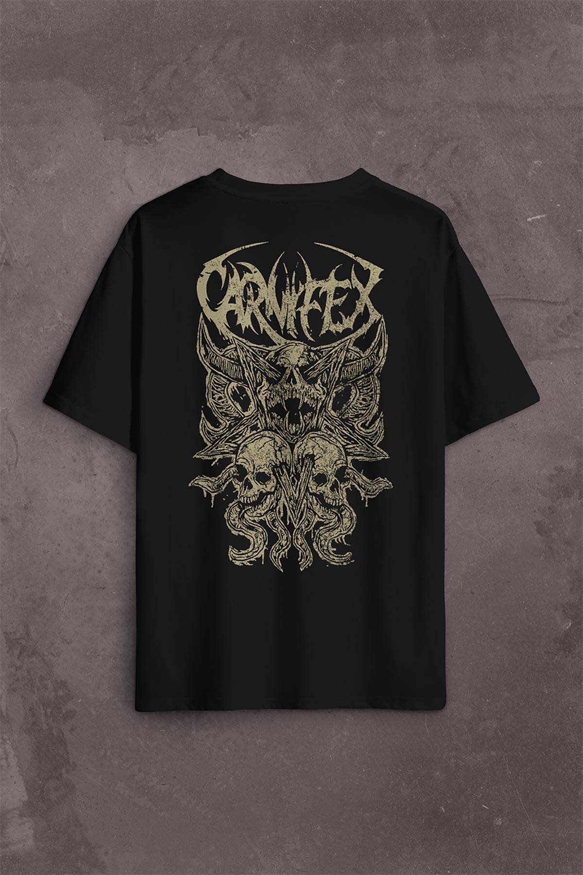 Carnifex Rock Ghotic Black Metal Death Music Müzik Sırt Ön Baskılı Oversize Tişört Unisex T-Shirt (1)