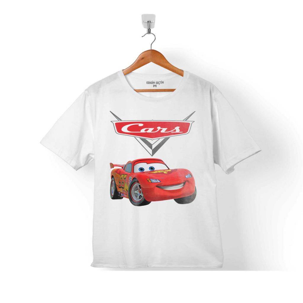 Cars Şimşek McQueen Arabalar Logo Çocuk Tişört Beyaz