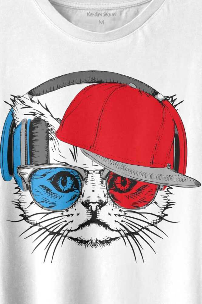 Cat Glasses Gözlüklü Bordo Mavi Spor Trabzon Kedi Baskılı Beyaz Tişört Unisex (1)