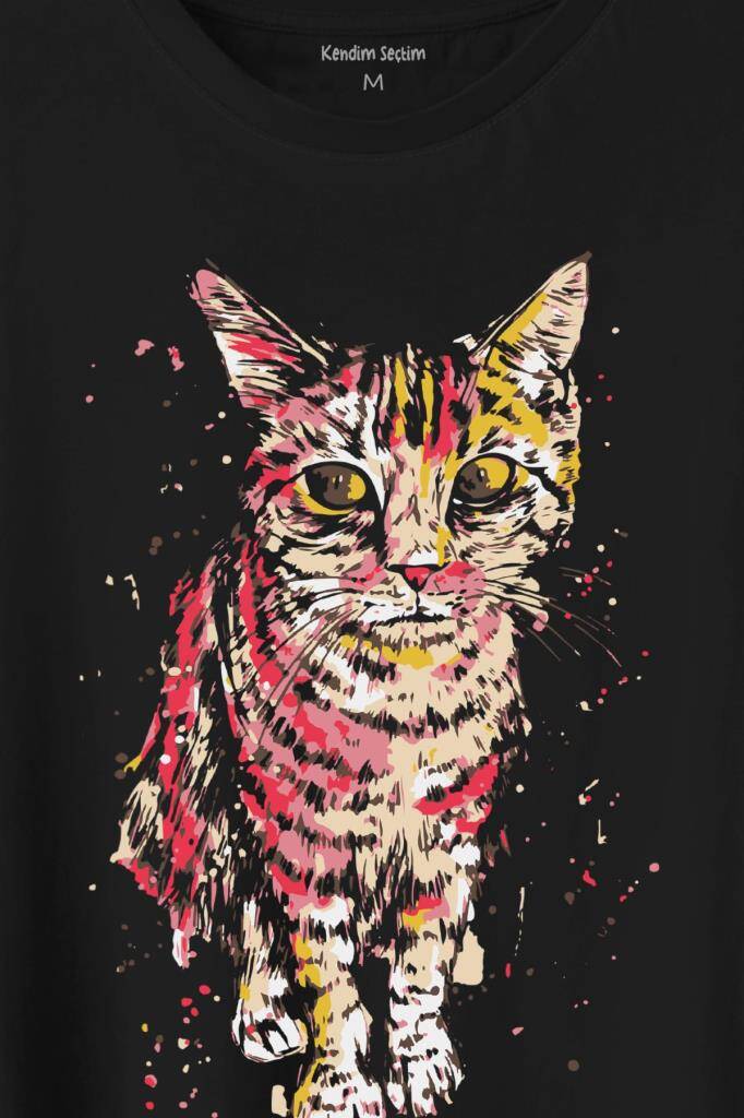 Cat Mom Kedi Mother Annesi Sevimli Masum Rengarenk Kedi Çizim Silueti Baskılı Siyah Tişört Unisex (1)