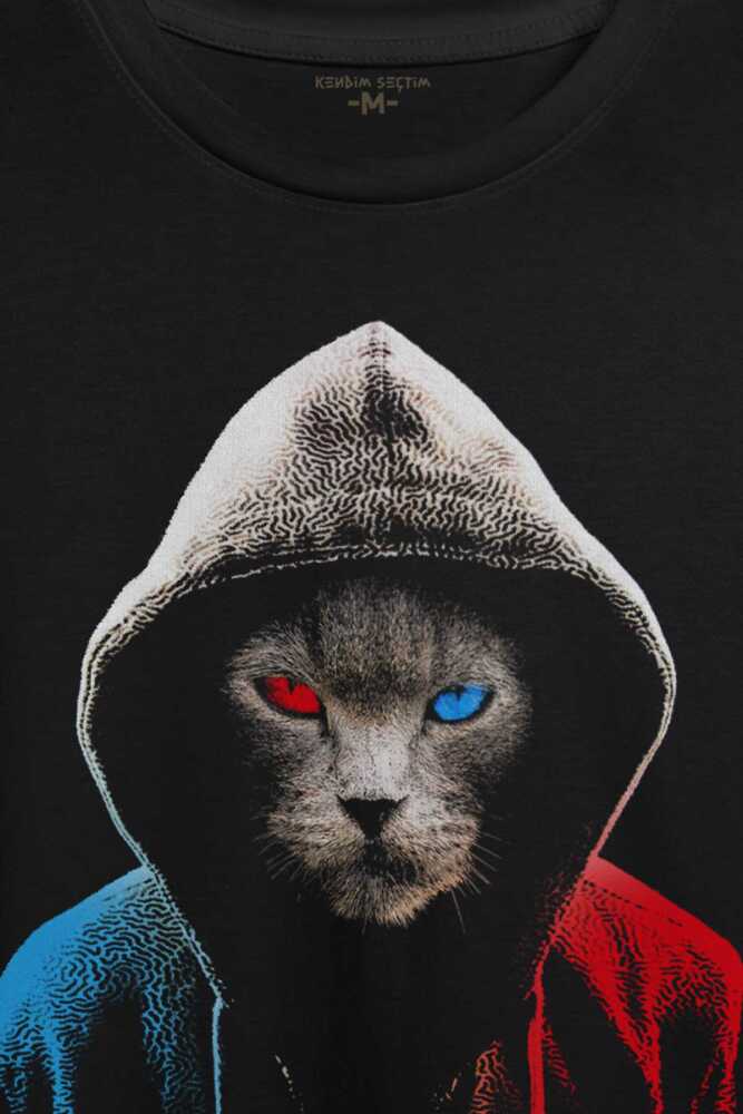 Cat Trabzon Kedisi Bordo Mavi Baskılı Tişört Unisex (1)