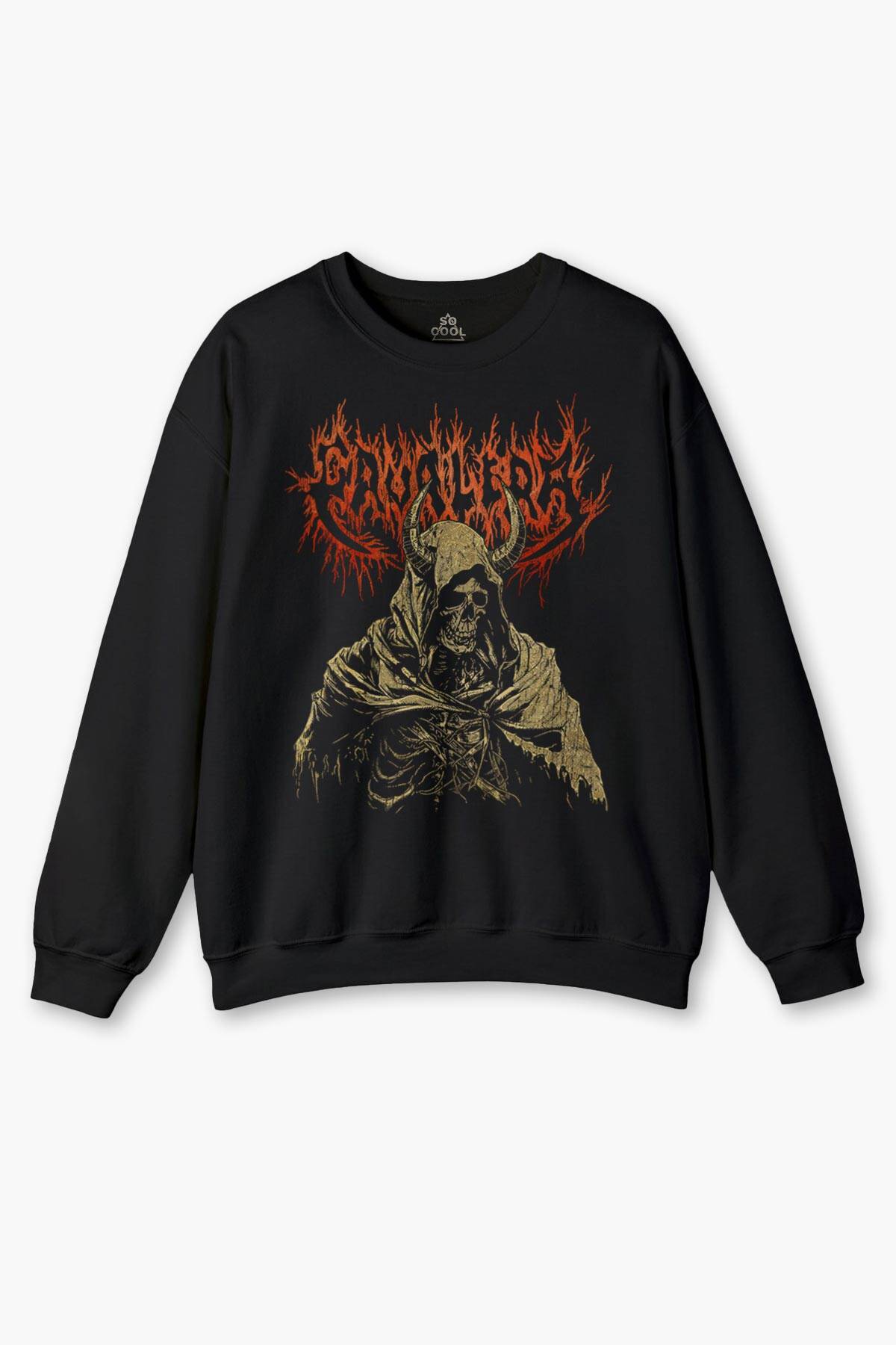 Cavalera Metal Music Sepultura Guitar Drum Rock Gitar Baskılı Siyah Sweatshirt