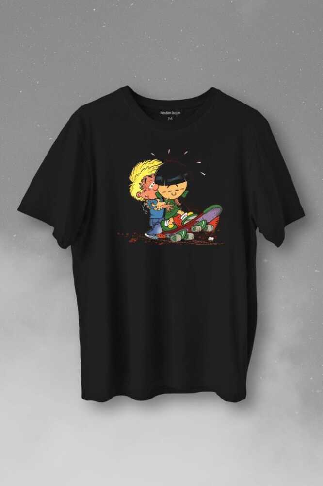 Cedric Chen Cauvin Skate Baskılı Siyah Tişört Unisex
