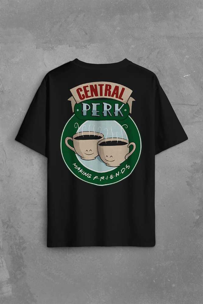 Central Perk Making Friends Logo Sırt Ön Baskılı Siyah Oversize Tişört Unisex (1)