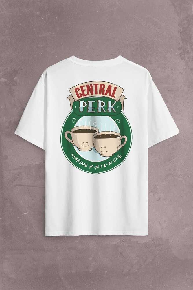 Central Perk Making Friends Logo Sırt Ön Baskılı Beyaz Oversize Tişört Unisex (1)