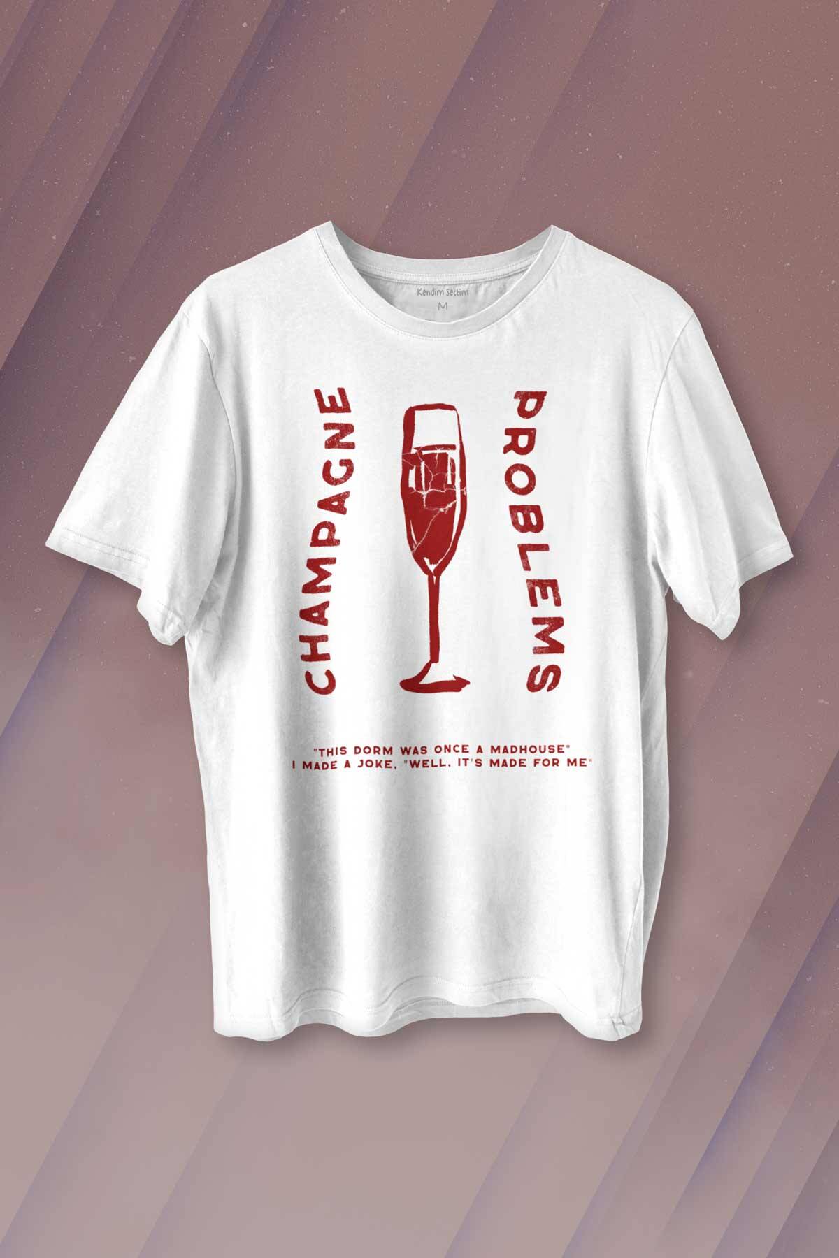 Champagne Problems Taylor Swift Evermore Baskılı Beyaz Unisex Tişört - 1